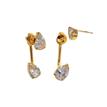 Pear Drop Dual-Crystal Bar Earrings (Two in One)